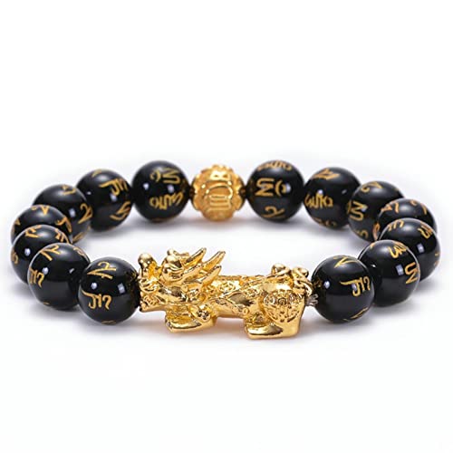 Bracelets de perles pour femmes agate noire 10mm bracelet élastique Pixiu 21.5CM