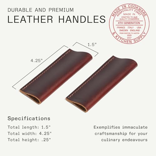 Image of Made In Cookware - Leather Handle Covers - Set of 2 - Custom Fit to The Carbon Steel Griddle and Grill Press