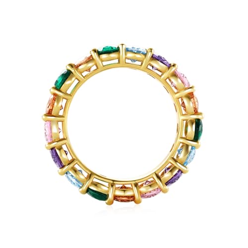 18K Gold Plated Sterling Silver Stackable Ring for Women Cubic Zirconia Oval Cut Eternity Ring Wedding Band Handmade Eternity Ring Engagement Anniversary Ring for Women Size 5-9 Lion Rings for Women Stackable Rainbow Colored Gemstone Eternity Rings with Stones2