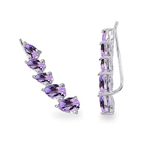 Climber Earrings For Women Sterling Silver Amethyst Teardrop Curved Crawler Earring For Girls Trendy Fashion Jewelry #TOP4