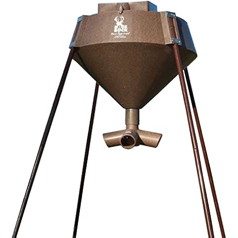 Boss Buck 600 LB Deer Feeder/Hunting Durable Lightweight Plastic UV Protected Windproof Waterproof Gravity Feed System with Protein 4 Feed Tubes Head & Multi-Piece Round Legs Cover