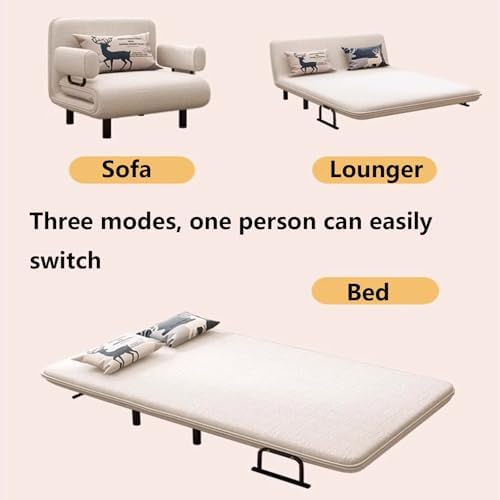 Modern Convertible Sofa Bed with Armrests & Pillows - Pull-Out Sleeper Chair, Cotton & Linen Fabric, Compact Lounge Couch with Sponge Mattress for Living Room & Small Spaces (Gray, 192 x 65 x 28cm)