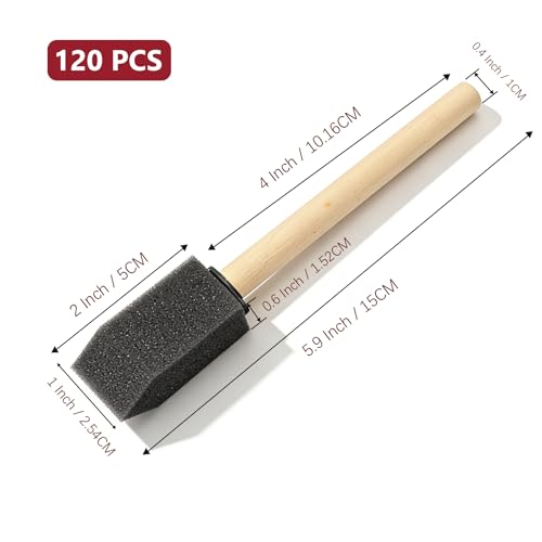 Nyuemystery Bulk 120-Pack 1 Inch Foam Brushes, Wood Handle Sponge Paint Brushes for Acrylic Painting, Staining, Crafts & Mod Podge by Nyuemystery - Image 2