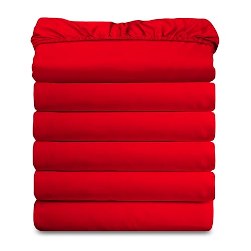 Elegant Comfort Ultra Soft Bulk Pack of 6 Bottom Fitted Sheets - 1500 Premium Hotel Quality Microfiber 6 Pack Fitted Sheets - Deep Pockets up to 16 Inches, King Size, Red