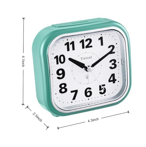 Image of Tinload 4.3 inch No Ticking Analog Alarm Clock,Silent Readable for Seniors,Easy to Set,Gradual Rise Alarm,Big Numbers,On /Off Switch on Side,Gentle Wake,Snooze,Lighted on Demand,Battery Operated,Green