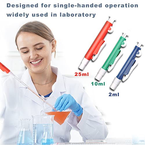 Onilab Pipette Pump，Set Of 3 Lab Pipettes, 2Ml Blue, 10Ml Green, 25Ml Red, Fit Plastic Or Glass Pipettes #TOP2