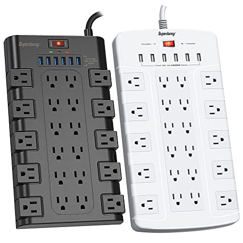 Power Strip, SUPERDANNY Surge Protector with 22 AC Outlets and 6 USB Charging Ports+ ã6.5Ft & 22 Outlets & 6 USB Portsã 1050J Surge Protector Power Strip SUPERDANNY Flat Plug Extension Cord