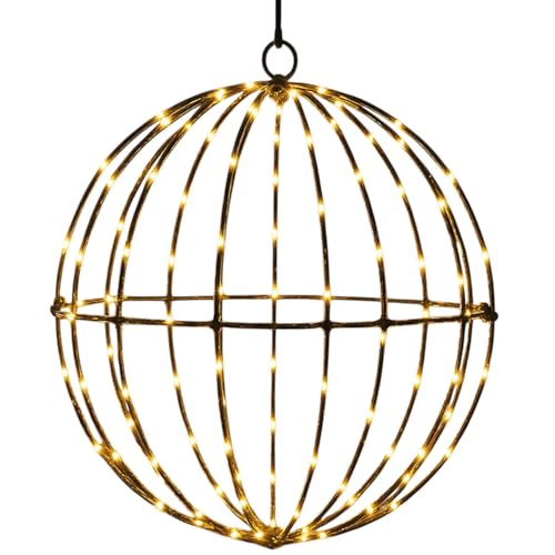 CP6784_30 LED Leuchtkugel Metall Schwarz Innen-& Außen Ø 30 cm Timer IP44 Batteriebetrieben Dekokugel zum Hängen Dekoleuchte Weihnachten Winter