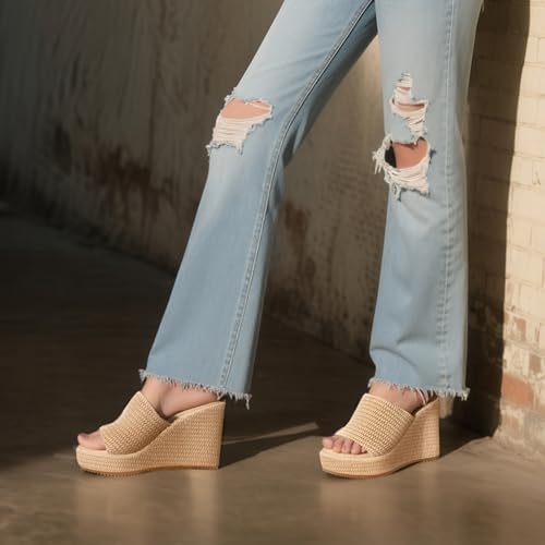 VICKI·VICKI Women's Platform Sandals Wedge Ankle Strap Open Toe Sandals4