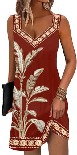 Image of SAUKOLE Summer Dresses for Women Casual Sleeveless Tank Dress Fashion V Neck Flowy Short Sundress