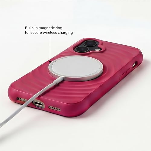 Image of amazon basics Shockproof Case for iPhone 16 | Ripple Pattern | Camera Protection | Protective Cover with Enhanced Grip & Wireless Charging Support - Maroon Red
