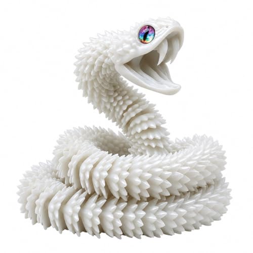 Image of 3D Printed UV Color Changing Viper Snake Sculpture, 23 inch White to Lavender Photochromic Articulated Display Piece, PETG Color Shift Snake with Movable Jaw & Fangs, Desk Decor for Collectors