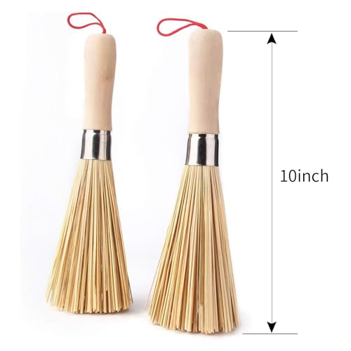 Sansheng 2 Pack Bamboo Wok & Pot Brush Set - Cleaning Brushes for Pans, Pots, and Handles