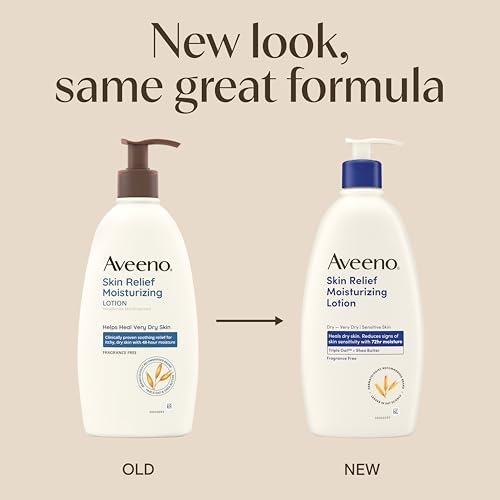 Image of Aveeno Skin Relief Moisturizing Lotion, Fragrance-Free, 12 fl. oz | Triple Oat & Shea Butter Formula, Fast-Absorbing, Non-Comedogenic, For Very Dry Sensitive Skin