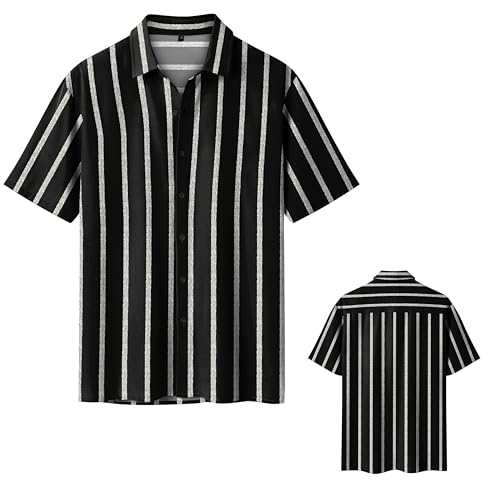 LecGee Mens Hawaiian Striped Shirts Short Sleeve Button Down Aloha Floral Shirts Summer Beach Hawaii Shirts2