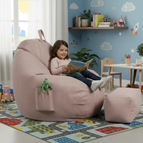 Image of KAM'S LIEU 5XL Premium Imported Suede Bean Bag Chair with Footrest & Cushion | Filled with High Density Polystyrene Beans | Premium Soft Fabric | Ready to Use Color- (Rose Gold, 5XL)