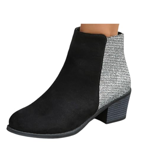 Bottines pour Femme avec Strass,Bottes en Strass,Bottes Femme Paillettes Et Strass,LéGèRes,Doux,éPais Talon,Facilité D'Enfilage Et De Retrait,Convient pour...