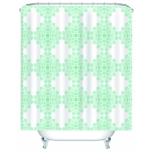 Rideau de douche vert et blanc lavable en polyester anti-moisissure - 2