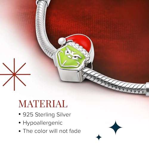 Bolenvi Mischievous Monster Stole Christmas Bead Charm, Compatible with Pandora & Similar Charm Bracelets, Necklaces & DIY Jewelry, 925 Sterling Silver Charms with Green & Red Enamel2