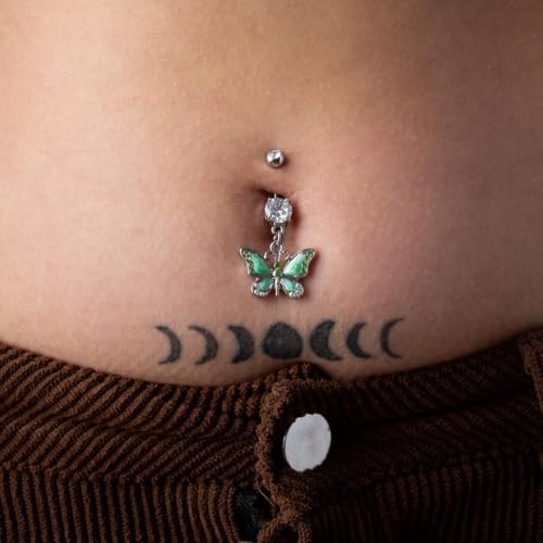 Pierced Owl - 14GA Stainless Steel CZ Crystal Butterfly Dangling Belly Button Ring4
