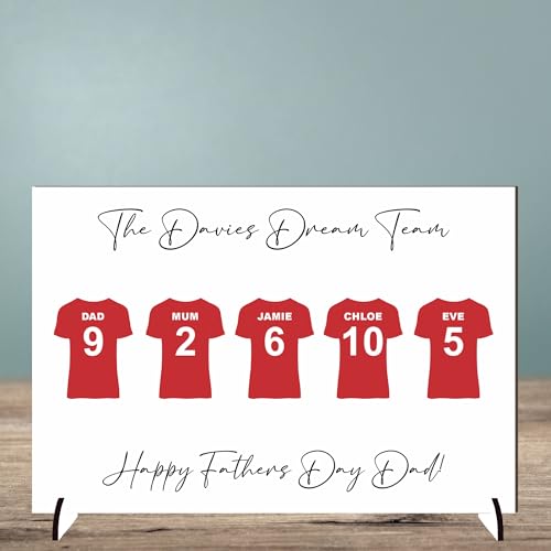Personalised Football Plaque for Dads - Family Dream Team Football is the Game Design for Father’s Day or Birthdays Daddy's No.1 Team (MDF Wood - A5-21cm x 15cm, 5 Shirts)