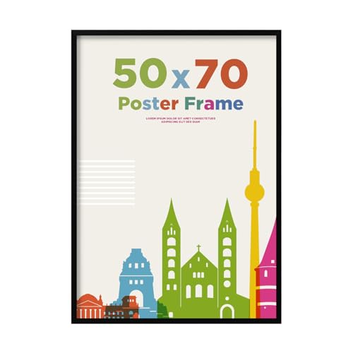Egofine Cadre photo 50x70, Cadre 50x70 avec plexiglas, Cadre photo 50x70 cm pour montage mural, Cadre photo noir pour photos, certificats et affiches, Montage...