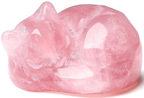QINJIEJIE Rose Quartz Cat Decor Pink...