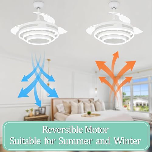 Image of oltao Stainless Steel Enigma Modern Chandelier Ceiling Fan - White Finish | 42 Inch Fan with BLDC Motor, Summer & Winter Mode | Dimmable LED Lights
