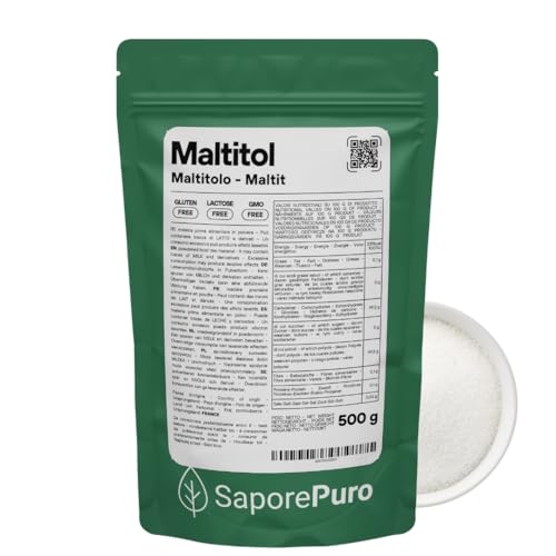 Saporepuro MALTITOL 500 gr - polvo - edulcorante natural, sustituto del azúcar bajo en calorías, ideal para bebidas dulces y recetas cetogénicas sin azúcar