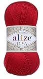Alize Diva Silk Effect 100% Microfiber Acrylic Yarn 1 Ball/Skein 100gr 383yds Color (106 - Red)