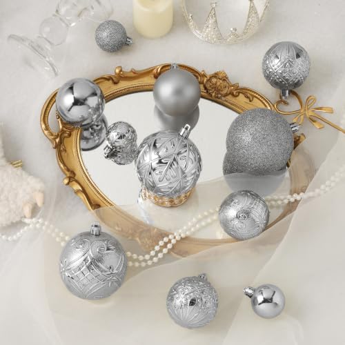 SZVRL Christmas Balls Ornaments -36pcs Shatterproof Christmas Tree Decorations with Hanging Loops for Xmas Tree, Holiday Party, Wedding & Indoor Home Decor,6 Styles in 3 Sizes (Silver) - image 5