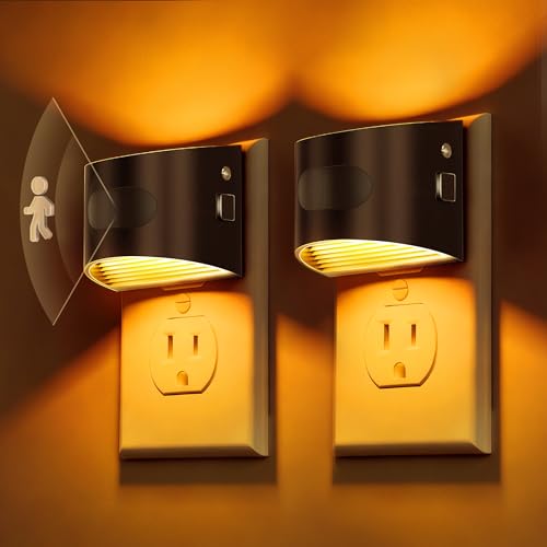 Image of L LOHAS LED Night Light with Motion Sensor & Dusk to Dawn Sensor, Night Lights Plug into Wall with 30-100lm Adjustable Brightness, Dimmable Night Light for Bathroom Hallway, 1600K Amber, 2 Pack