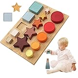 🟢【Juguete Montessori】: Un juguete simple que no hará que los niños se sientan frustrados y puede ayudarlos a desarrollar la confianza en sí mismos. El diseño científico es muy adecuado para establecer habilidades tempranas de distinción de forma, color y tamaño.