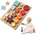 Stapelturm Baby Sortier Spielset 3-In-1 Geometrische Formen Puzzle Set Silikon Lernspielzeug für 3+ Jahre alte Jungen und Mädchen (Mit Holzsockel)