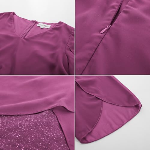 Image of Hanna Nikole Womens Plus Size Chiffon Cocktail Dress Ruffle 3 /4 Sleeve Wedding Guest Party Dresses with High Low Hem