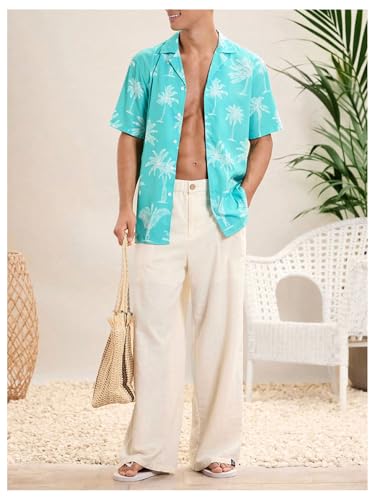 Verdusa Men's Casual Linen Pants Loose Elastic Waist Straight Leg Beach Long Pants4