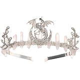 CoTeeZa Fairy Crystal Crowns for Women - Dragon Moon Silver Quartz Headband, Elven Circlet Fairy Princess Tiara for Witch Goddess Halloween Renaissance Cosplay Wedding Prom Costume Headwear