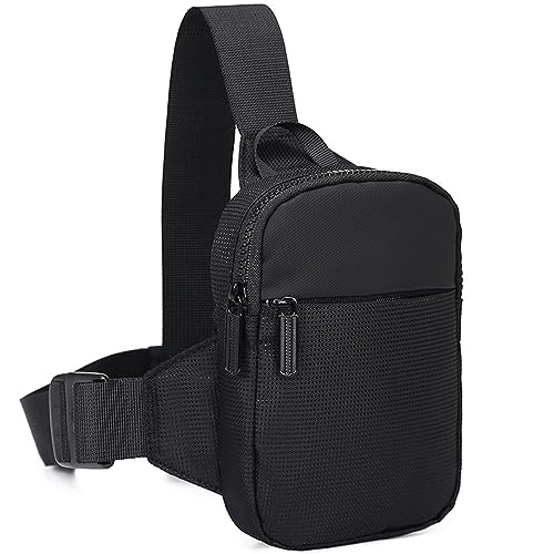 Lizbin Riñonera pequeña para mujeres y hombres, riñonera, bolsa cruzada, mini bolsa cruzada en el pecho, riñoneras ligeras para viajes, senderismo (negro)