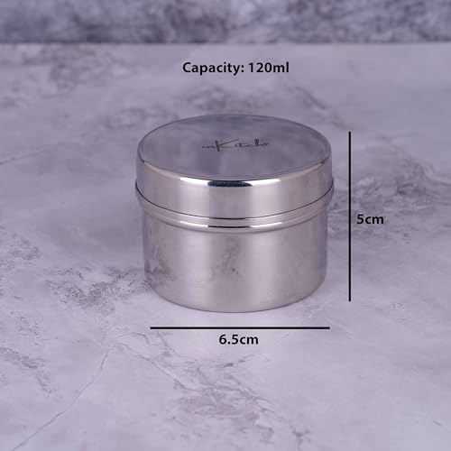 Image of Stainless Steel Masala Box Set of 3 with Lid (120ML Each), Small Spice Container Set, Steel Storage for Masala, Pickle, Chutney, Mukhwas, Clove, Portable Kitchen Organizer