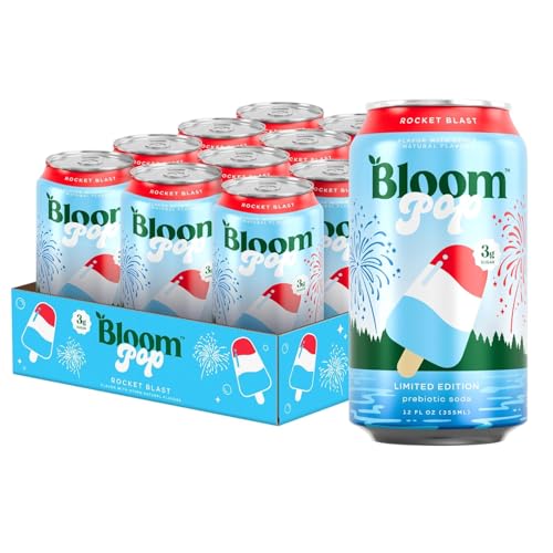 Bloom Pop Prebiotic Soda 12 Pack, Rocket Blast, 12oz Cans | 