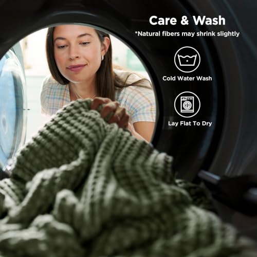 Image of Bedsure Cooling Cotton Waffle Weave Throw Blanket - Lightweight Breathable Blanket of Rayon Derived from Bamboo for Hot Sleepers, Luxury Throws for Bed, Couch and Sofa, Olive Green, 50x70 Inches