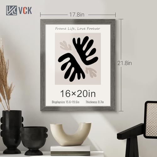 Image of VCK 16x20 Frames 3 Pack, Gray Grey Poster Frame MDF Wood with Polished Plexiglass, Wall Mounting Horizontal & Vertical Display