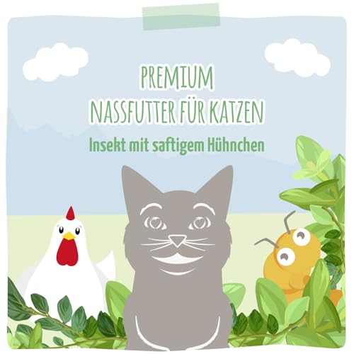 MjAMjAM - Premium Nassfutter für Katzen - Quetschie - Insekt mit saftigem Hühnchen, 6er Pack (6 x 200 g), getreidefrei mit Insektenprotein