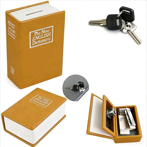 Book Safe with Key Lock for Gambler, Winners Bank Portable Safe Casino Money Pocket Sized Cash Box with 2 Keys and Storage Bag (Coffee color)
