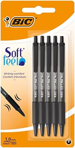 BIC Soft Feel Ballpoint Pens - Black - Pack of 3 Pens - Medium Point (1.0 mm) with Rubber Grip for Comfort, 3 Count (Pack of 1)