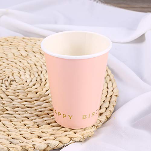 8Pcs Gold Foil Happy Birthday Cups Disposable Cups Paper Drinking Cups Birthday Wedding Shower Holiday Party Supplies (Pink) Decor For Banquet Celebration Favors #TOP7