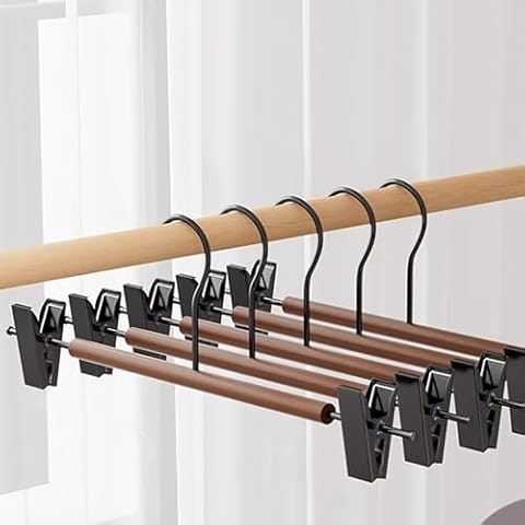 Natural Wooden Trouser Hangers with Clips Cover