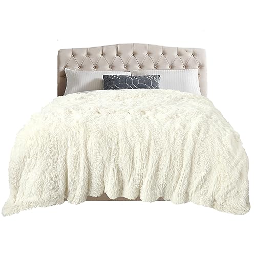 TOONOW Faux Fur Blanket Queen Size 78"x90", Lightweight Decrorative Blankets and Throws Super Soft Cozy Fuzzy Blankets for Couch Bed,Cream White