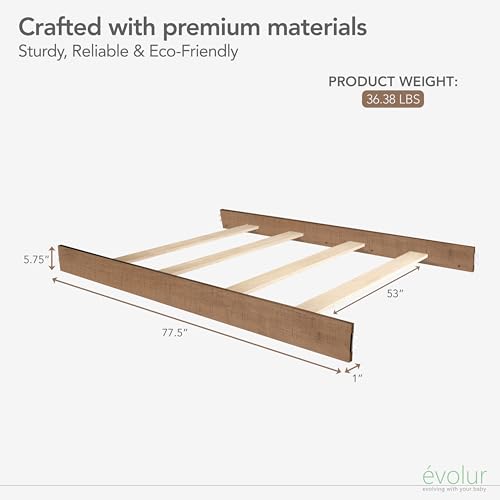 Image of Evolur Stilnovo Mid Century Convertible Crib Wooden Full Size Bed Rail I Lasting Quality, Sugarcane