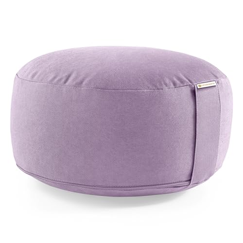 Lotuscrafts® Meditationskissen mit 15 cm Sitzhöhe, Yoga Kissen mit Dinkelfüllung, Yogakissen Rund, Bodenkissen Rund, Meditationskissen, Yogakissen Bezug waschbar, GOTS Zertifiziert